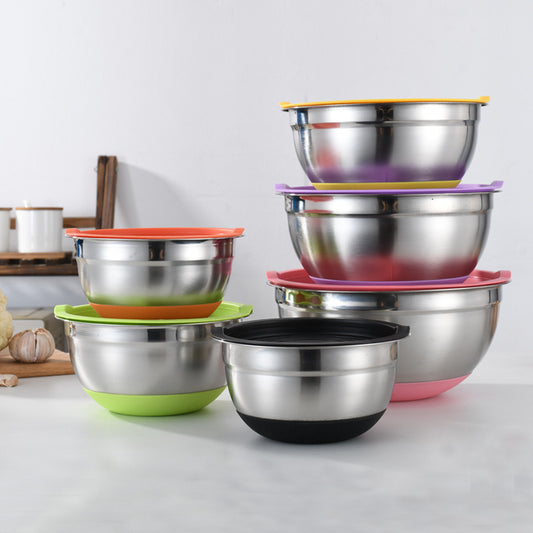 Stainless Steel Salad Bowl Khaki And Black Silicone Bottom